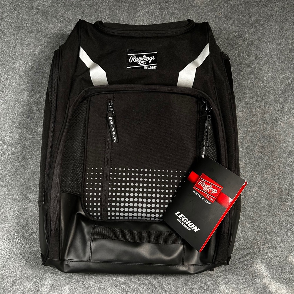 Rawlings Legion Baseball Softball Backpack Black 45L Bat Sleeves Shoe Pocket NEW